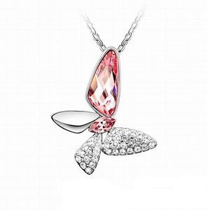 Butterfly Geometry Shaped Marquise Pink Swarovski Element Crystal Necklace